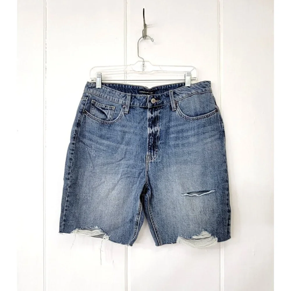 Lucky Brand High Rise Destroyed Denim Bermuda Shorts NWT - Picture 5 of 8